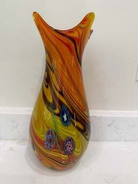Vintage Murano Style Swirl Art Glass Vase with Millefiori Accents
